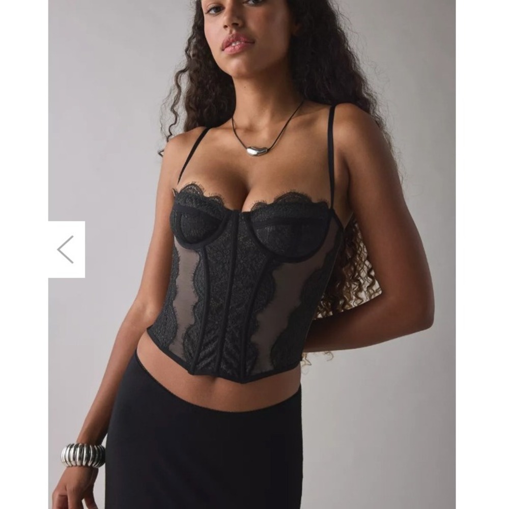 Urban Outfitters Out From Under Modern Love Corset Top Black Lace Mesh Small